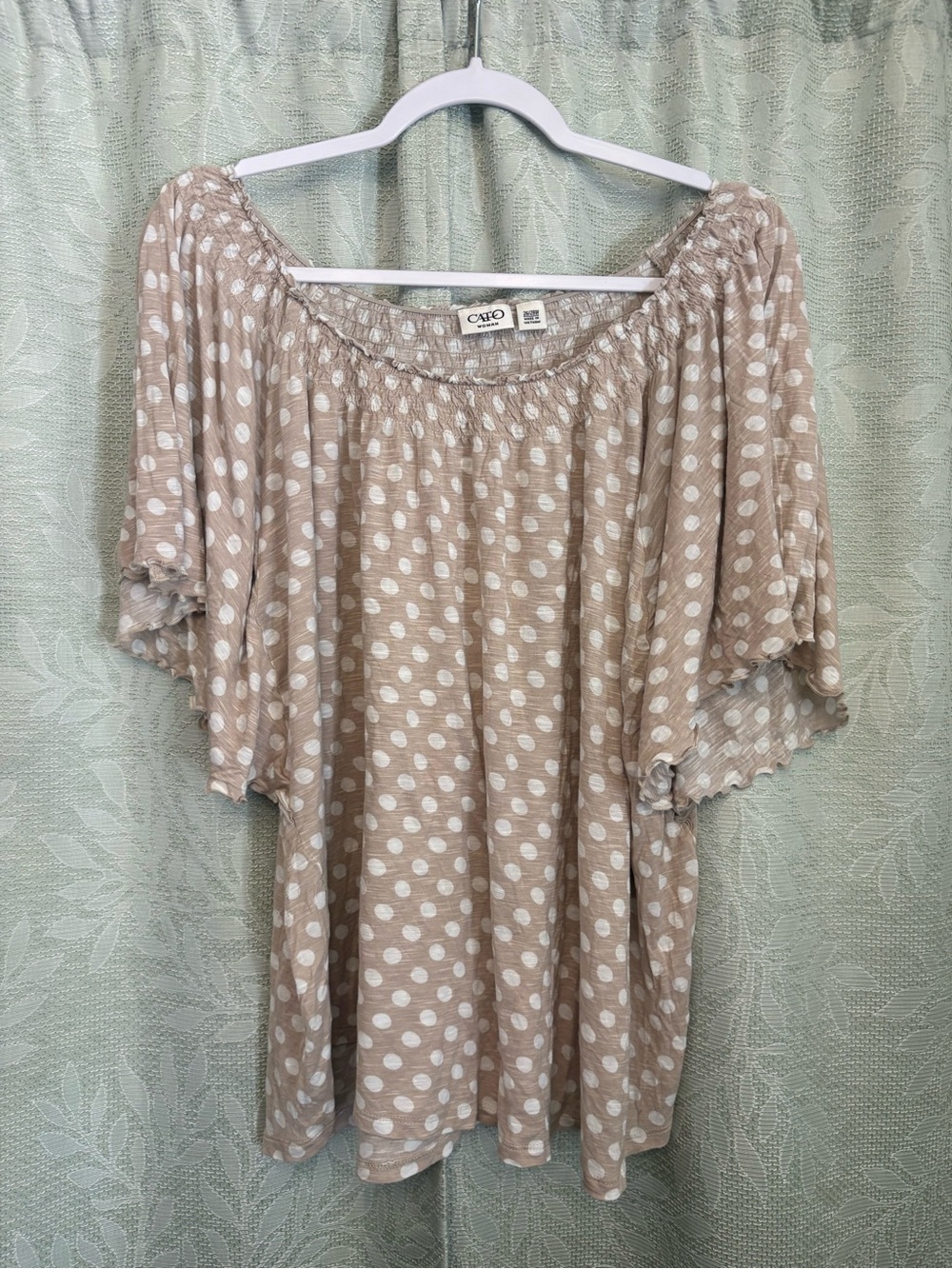 Cato Taupe Polka Dot Off-Shoulder Blouse